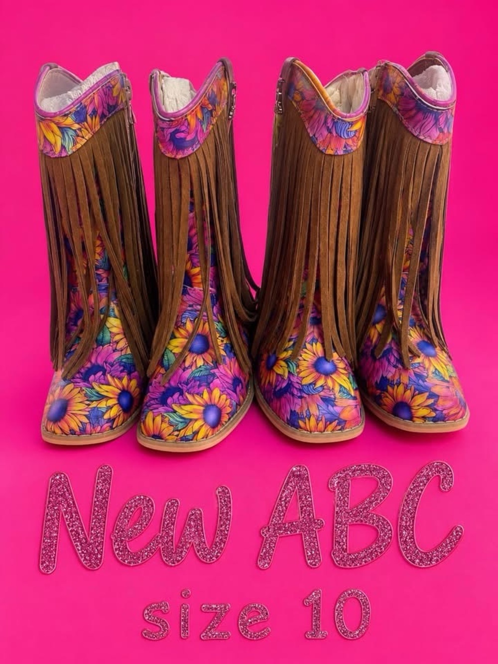 Fringed Floral Cowgirl Boots - Multi Pink & Yellow leather